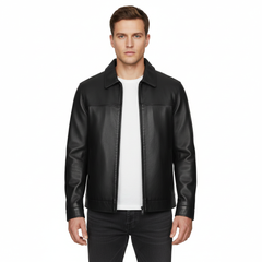 CLOTHCRUSH Men's Classic Beige Faux Leather Zip-Up Jacket