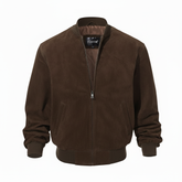 CLOTHCRUSH Men’s Classic Brown Suede Bomber Jacket