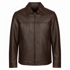 CLOTHCRUSH Men's Classic Beige Faux Leather Zip-Up Jacket