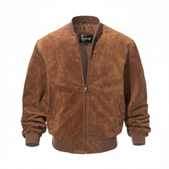 CLOTHCRUSH Men’s Classic Brown Suede Bomber Jacket