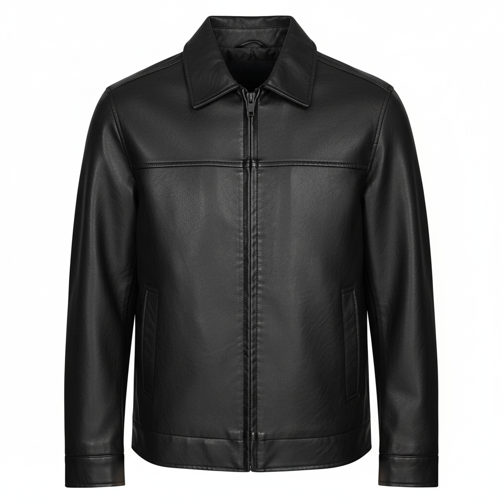 CLOTHCRUSH Men's Classic Beige Faux Leather Zip-Up Jacket