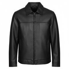 CLOTHCRUSH Men's Classic Beige Faux Leather Zip-Up Jacket