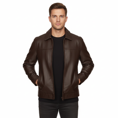 CLOTHCRUSH Men's Classic Beige Faux Leather Zip-Up Jacket