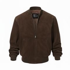 CLOTHCRUSH Men’s Classic Brown Suede Bomber Jacket