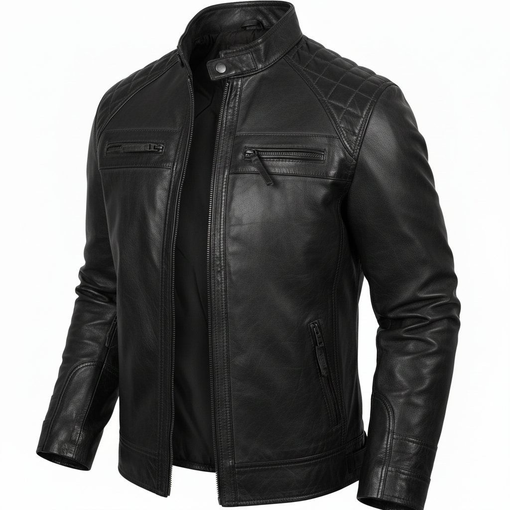CLOTHCRUSH Men's Black Moto Faux Leather Biker Jacket