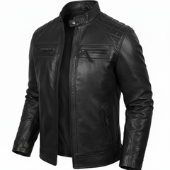 CLOTHCRUSH Men's Black Moto Faux Leather Biker Jacket